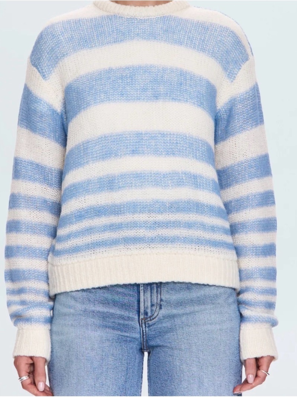 pistola Blue and Cream Striped Crewneck Sweater